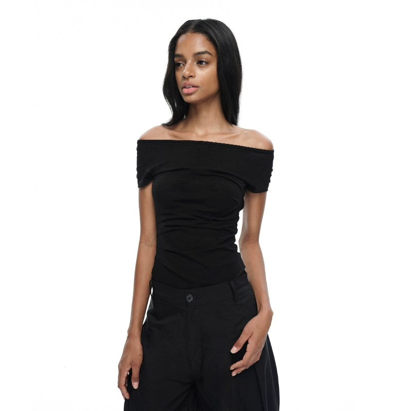 Black/white Off-shoulder Backless T-shirt