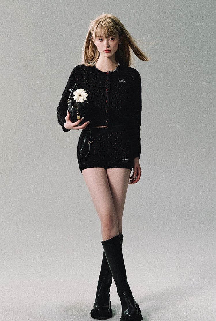 Polka Dot Knit Cardigan/short