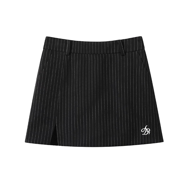 Pinstripe Mini Skort - Classic Business Skirt-shorts Combo