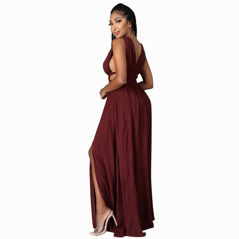 Maxi Dress Summer Clothes Dress Color V-neck Ice Silk Dress Maxi