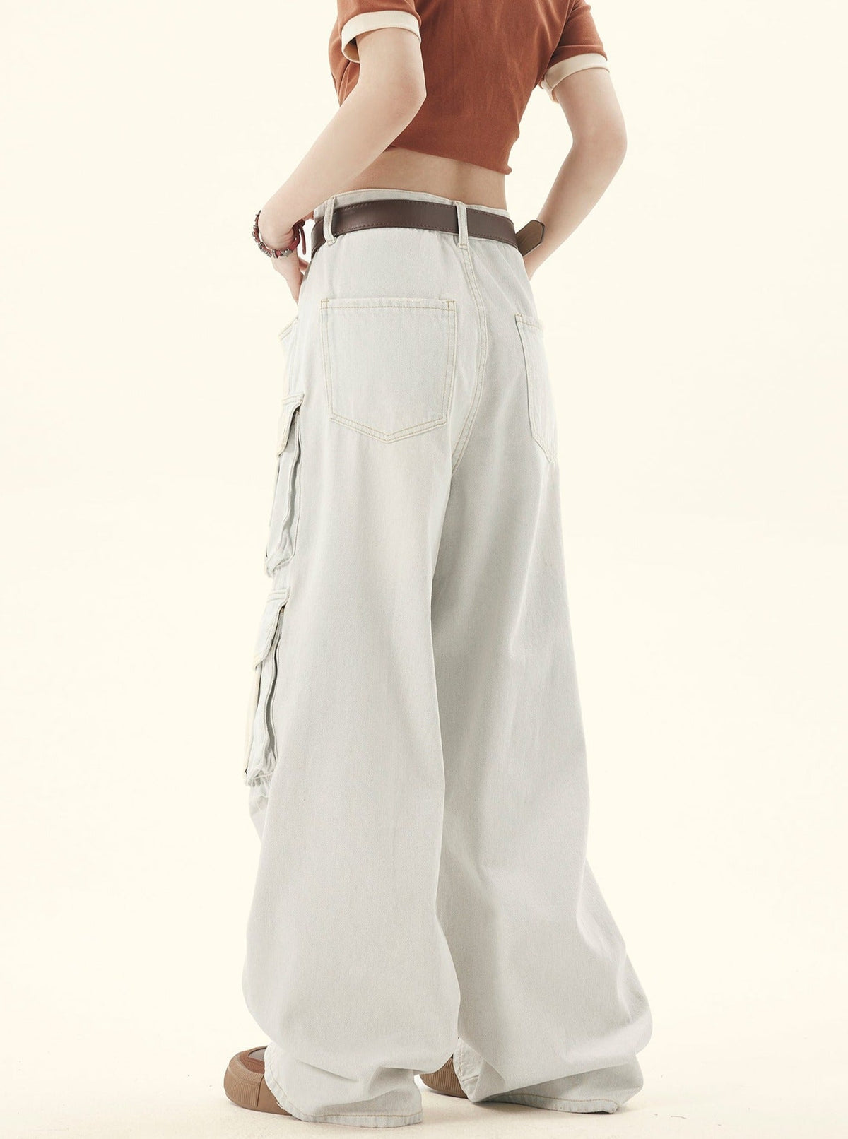 Light-washed Denim Wide-leg Cargo Pants