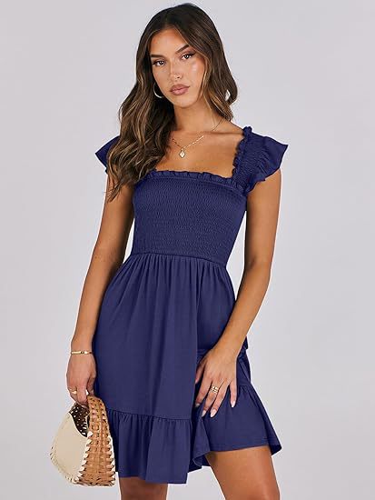 Clothing Shein Sleeveless Square Collar Pleated Backless Short Mini Dress