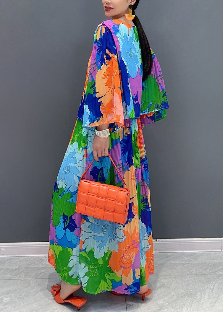 Organic Rainbow O-neck Print Top and Wide Leg Pants Two Piece Suit Set Fall Ao1052