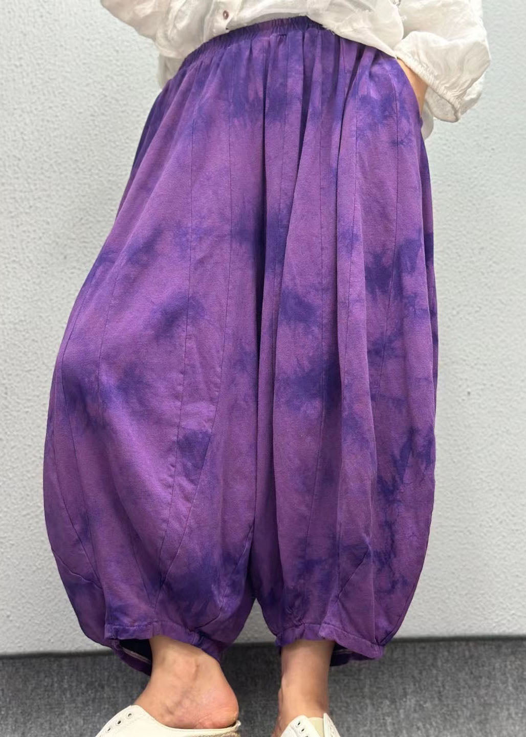 Orange Pockets Print Elastic Waist Linen Lantern Pants Summer Ap003