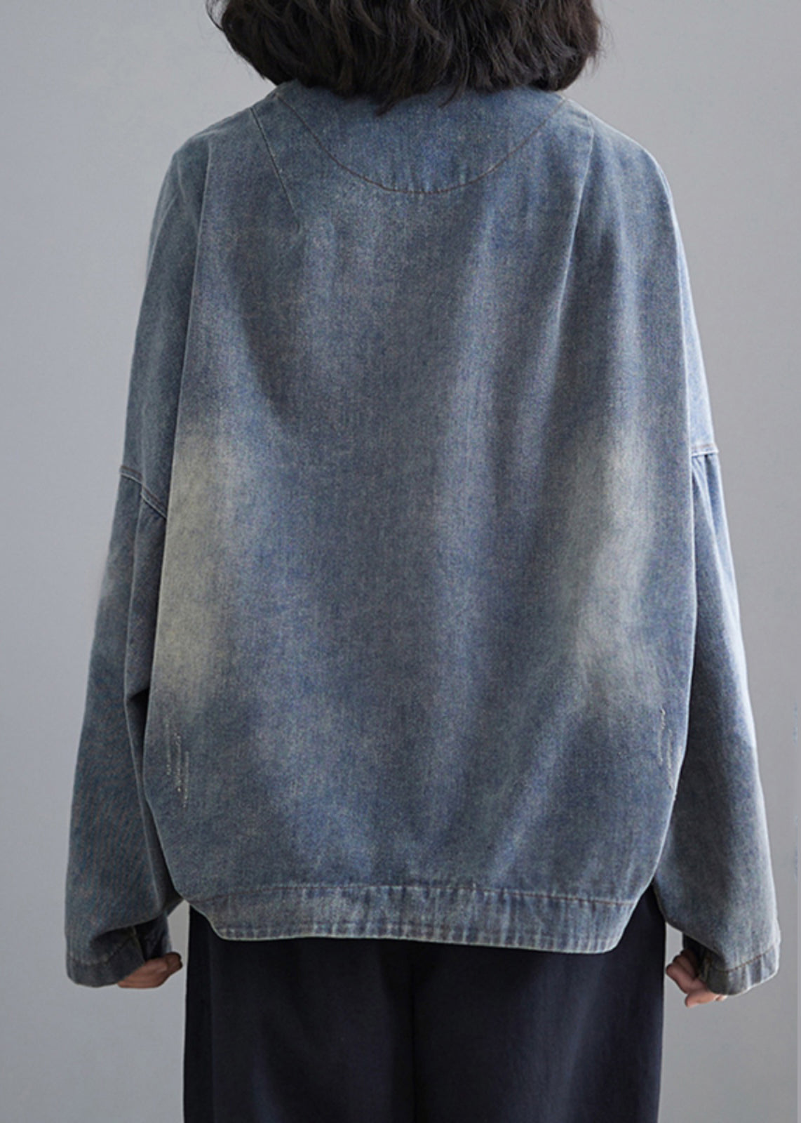 Retro Blue V Neck Patchwork Pockets Denim Coats Fall Ap033