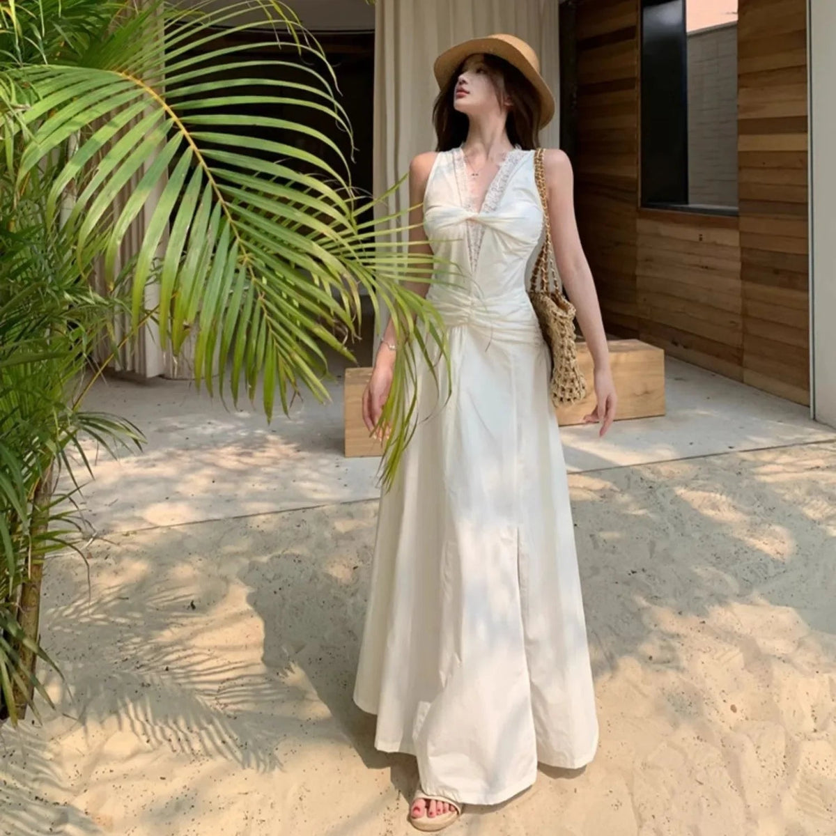 French Style Vneck Lace Splicing Dress Summer New Temperament Slimming Offtheshoulder Party Evening Long Dresses
