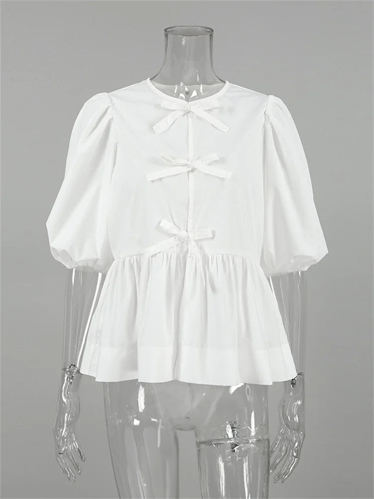 Hollow Out Short Sleeve T-shirt Shirts ’s Summer Patchwork Lace-up Loose Female Y2k Top Shirts