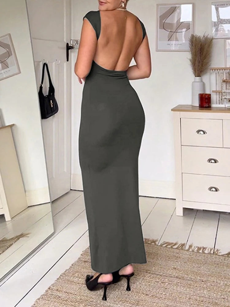 Backless Straight Midi Dress