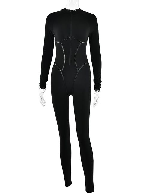 Zipper Jumpsuit Long Sleeve Bandage Tights Jumpsuits Female Party Bodycon Stretch Sporty & Leisure