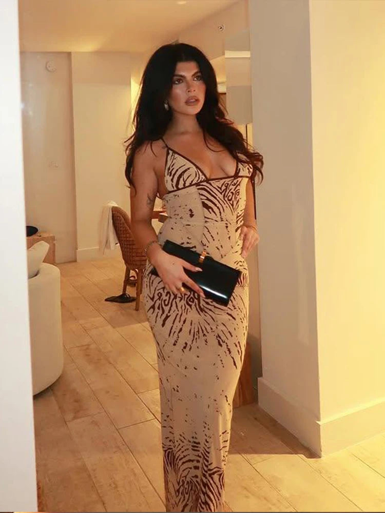 Tie-dye Low-neck Sleeveless Maxi Dress