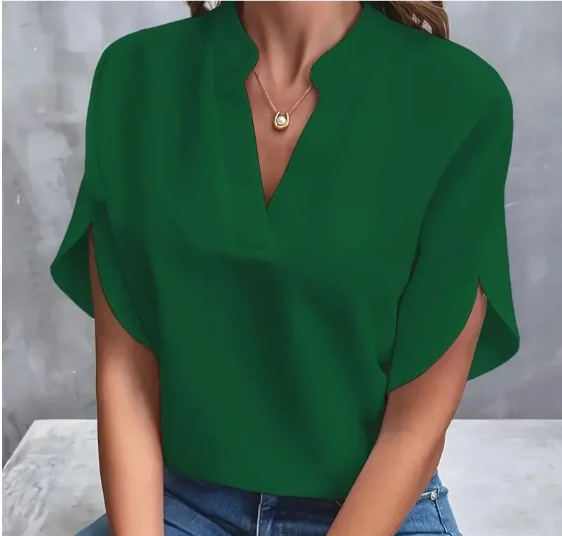 Summer V-neck Short Sleeve Blouse