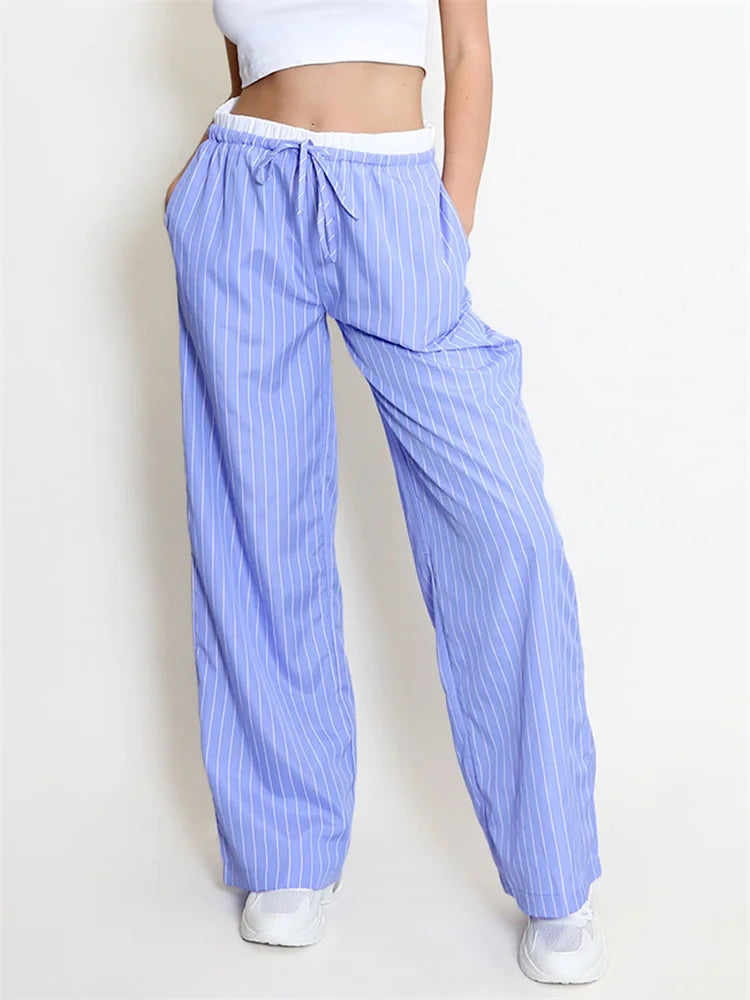 Striped Patchwork Drawstring High Waist Pant