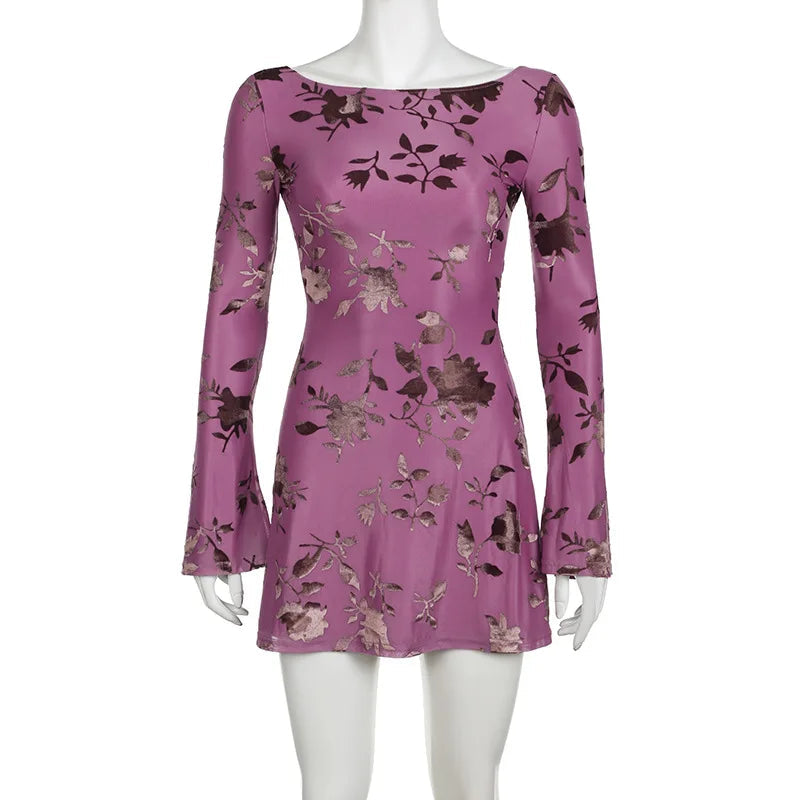 Backless Printed Backless Mini Dress Female Seethrough Laceup Patchwork Bandage Dress Summer Dress