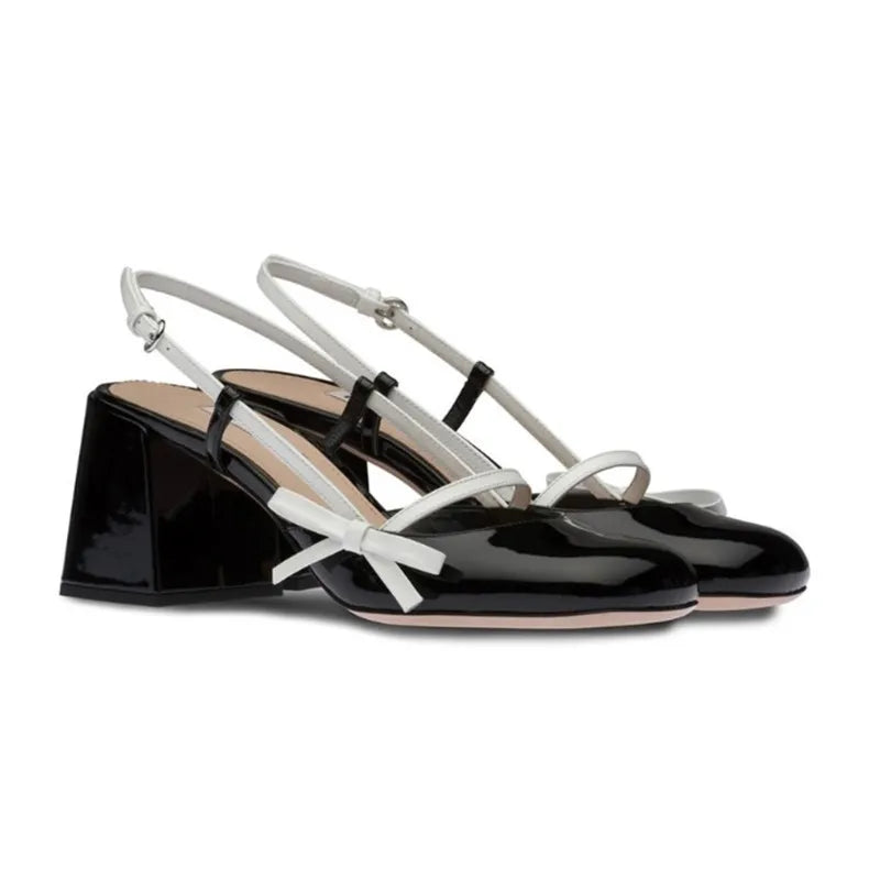 Mary Jane Shoes Spring/summer New Retro High Heels Thick Heels Colored Round Head Bow Back Empty Sandals for