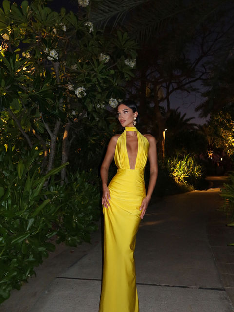 Spaghetti Strap Satin Bodycon Split Long Dress ’s Deep V Backless Evening Dress Female Party Clubwear