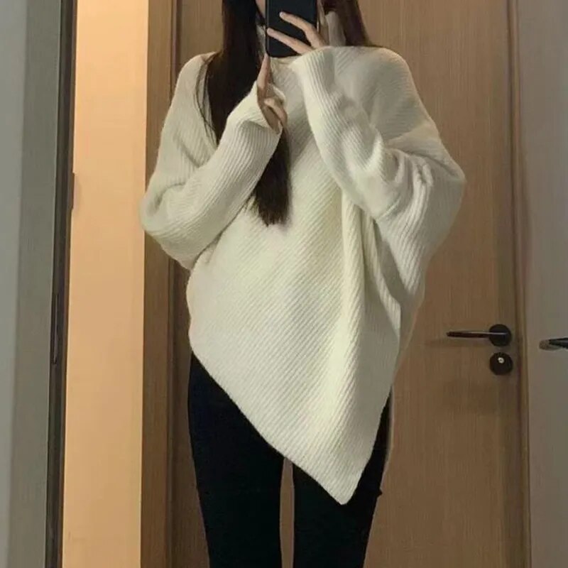 Winter Turtlenecks Korean Irregular Knitted Sweater Female Warm Color Pullovers Lady Loose Long Sleeve Jumper Fc8510