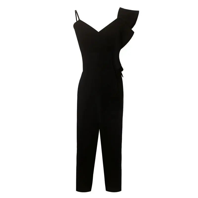 Summer Outfit New Stylish Socialite Slim Fit Ruffled Sleeves Temperament Queen Jumpsuit Pencil Pants