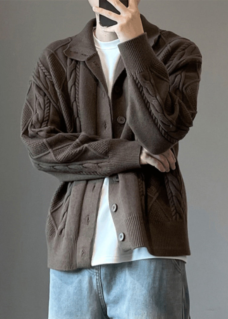 Button Coffee Cozy Knit Cardigan Simple Spring Cable