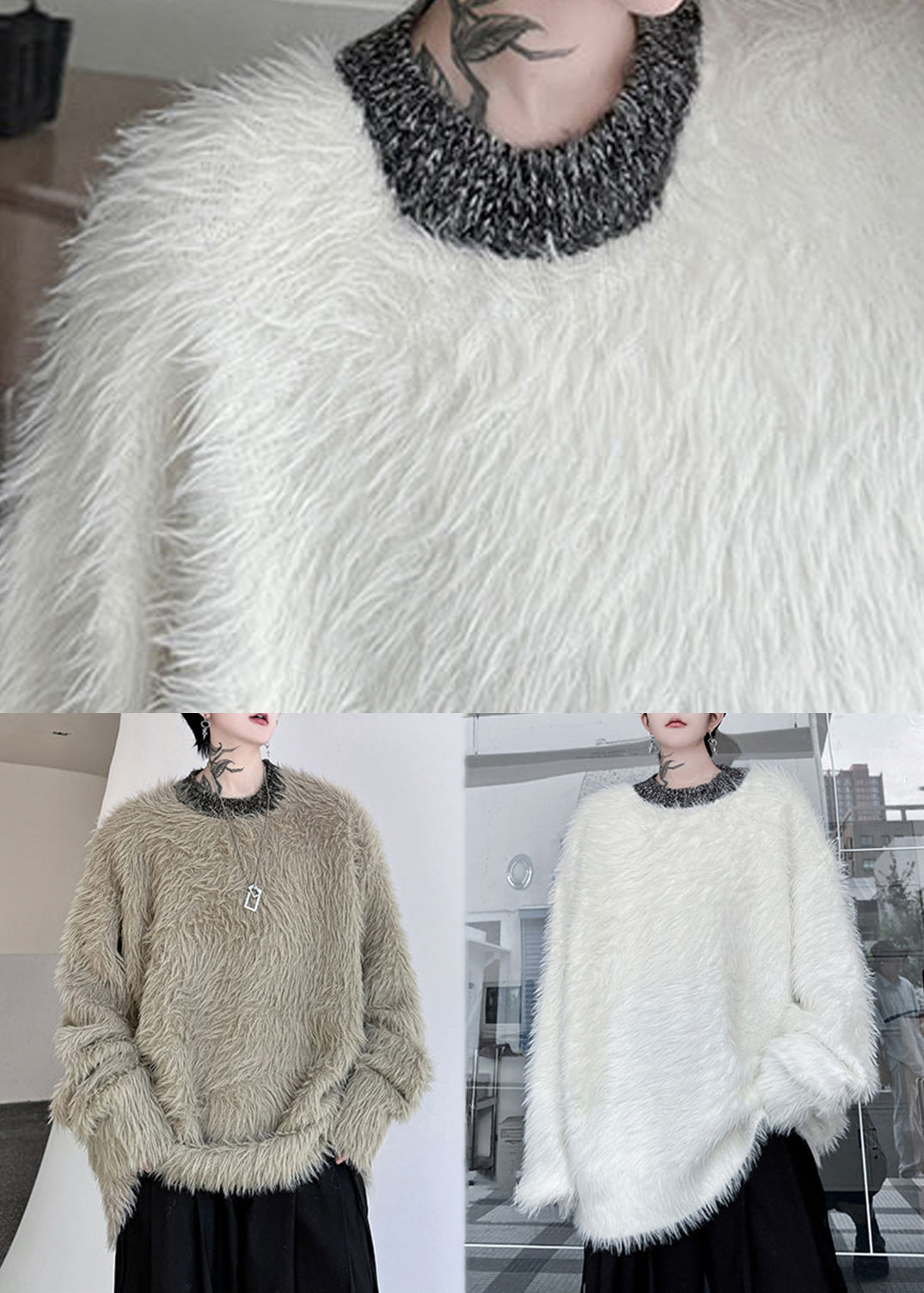 Simple Khaki O Neck Mink Velvet Sweaters Winter Rc021