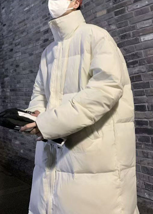 Simple Khaki Zip Up Pockets Duck Down Down Long Coats Winter Rm008