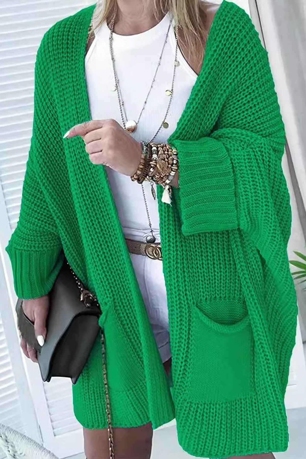 Color Bat Sleeve Open Front Cardigan