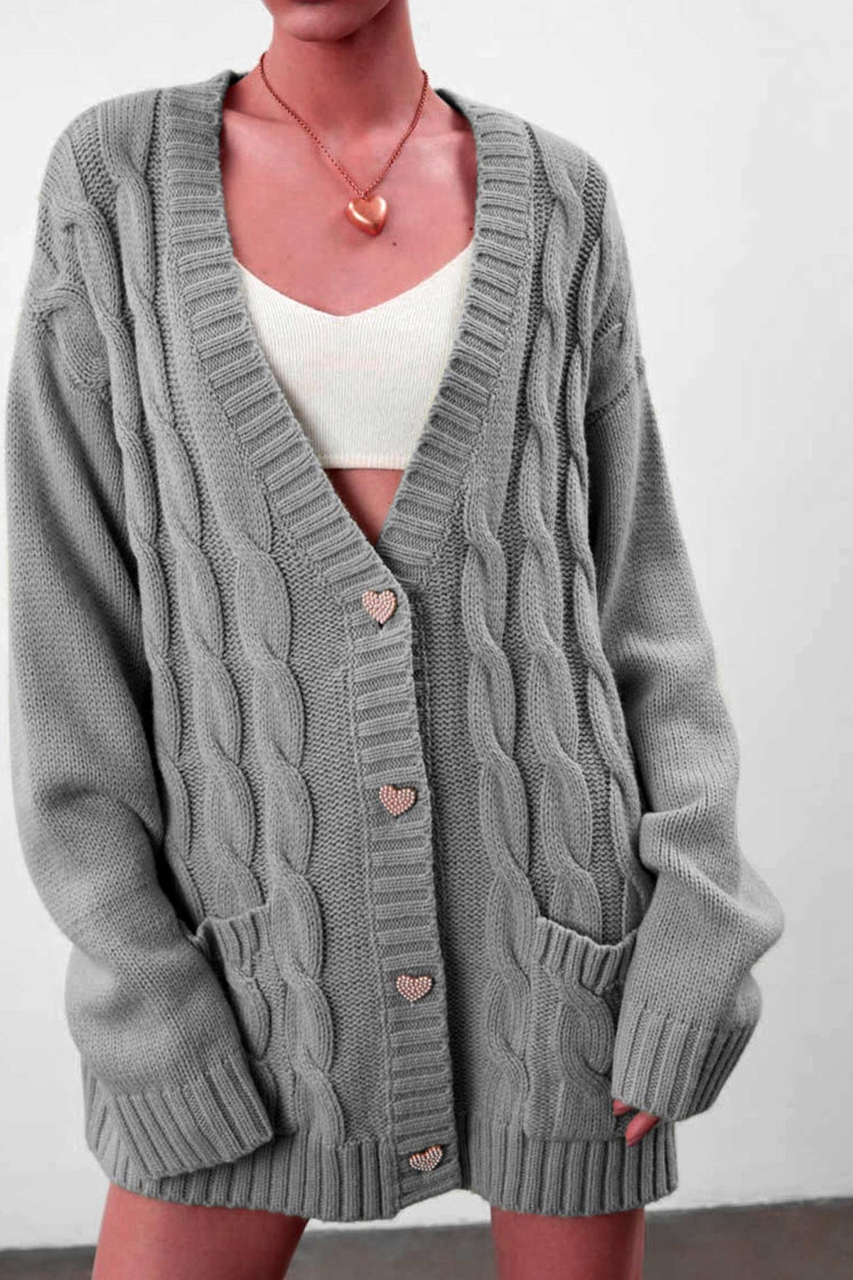 Single-breasted Cable Knit Cardigan