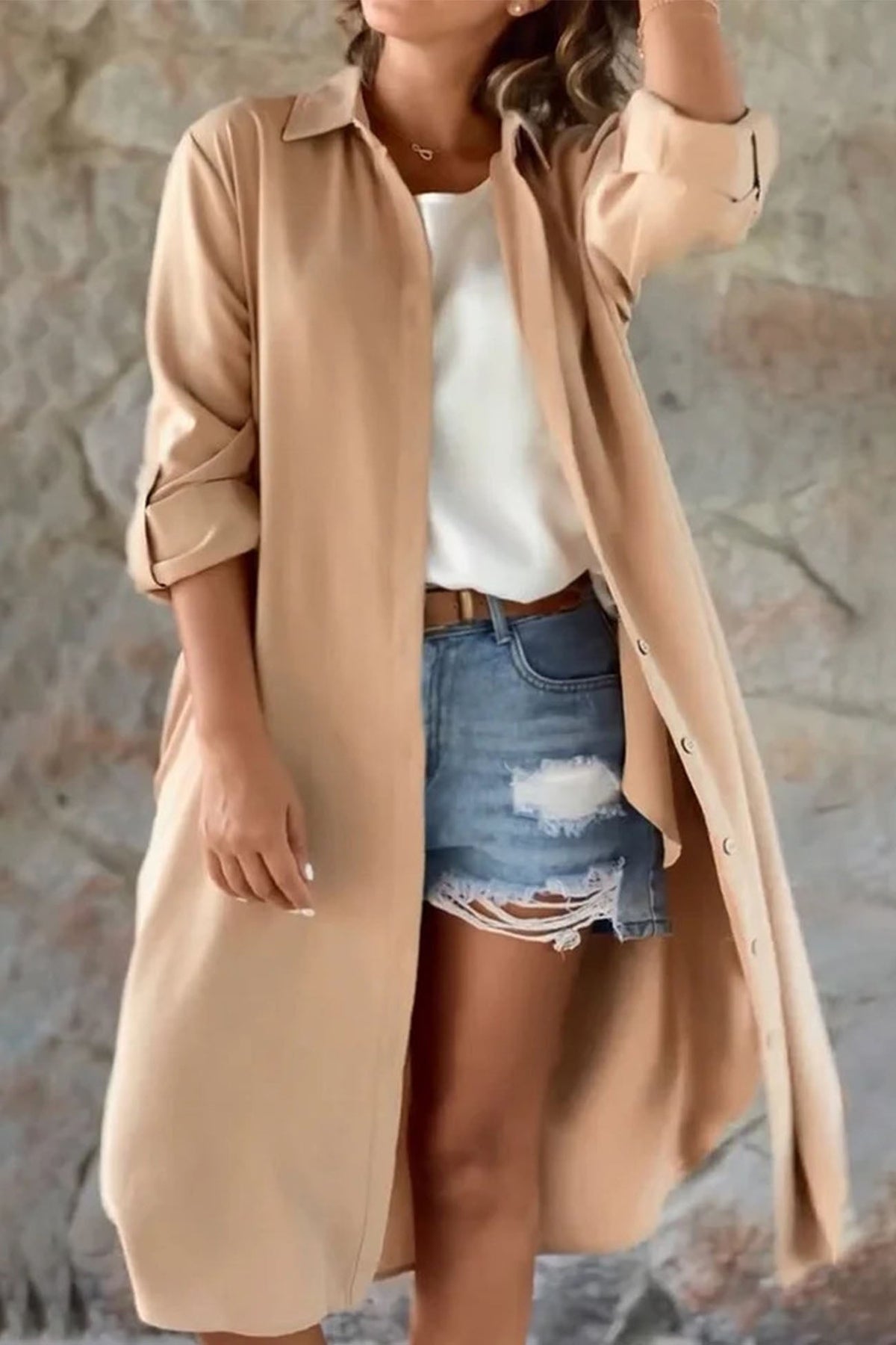 Color Single-breasted Trench Coat