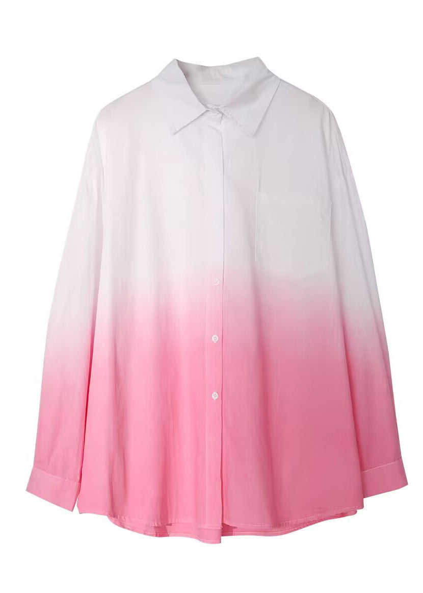 Stylish Pink Gradient Peter Pan Collar Cotton Blouse Top Spring Ti032