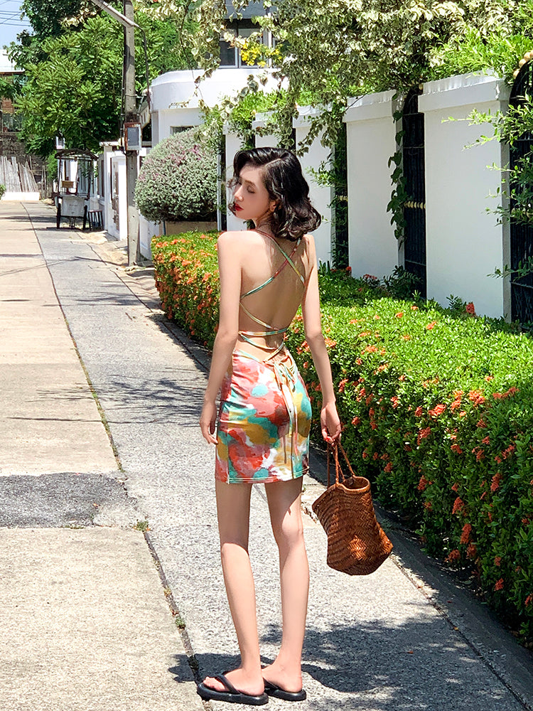 Summer Tie-dye Print Mini Dress