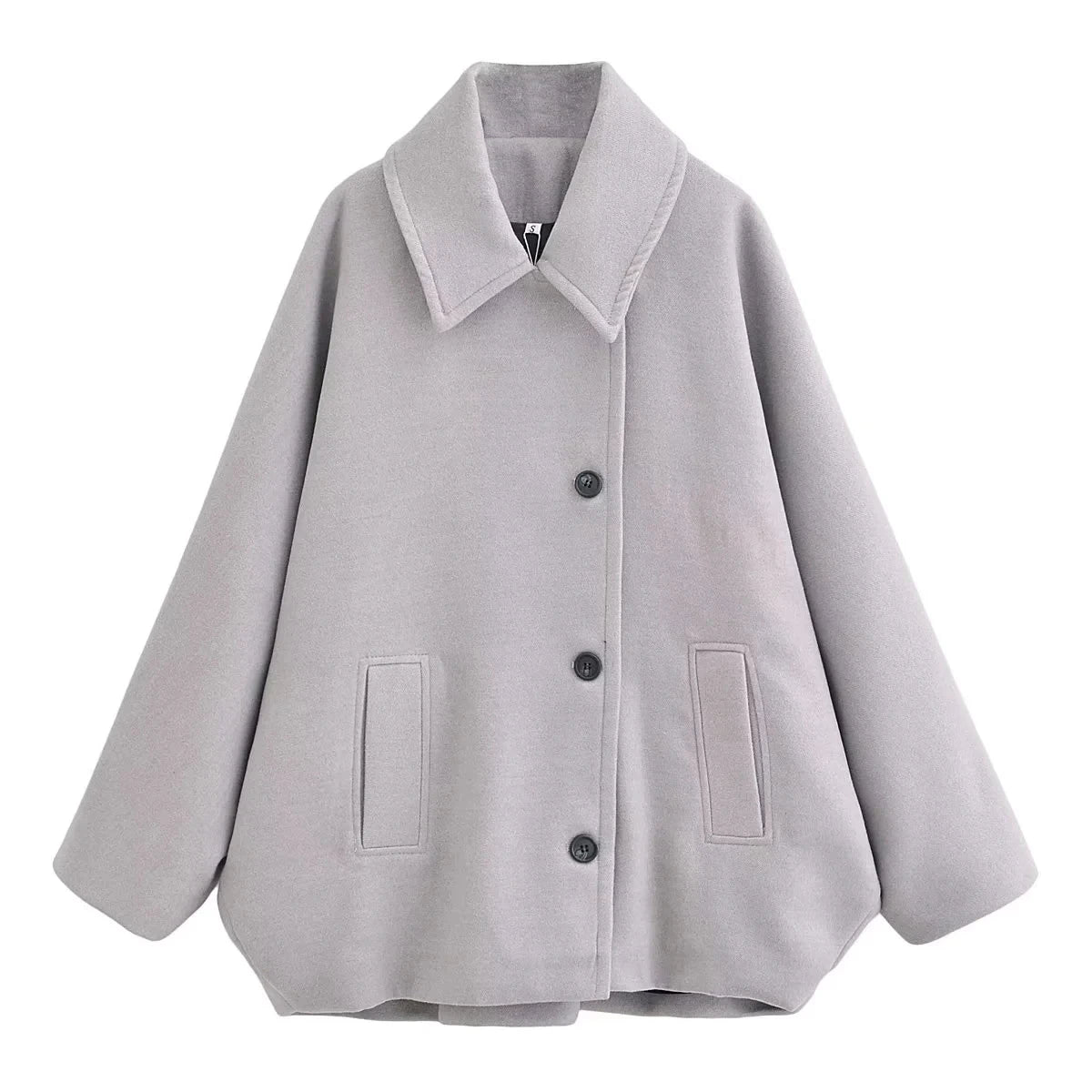 Winter Loose Short Stand Long Wool Blended Khaki Coat