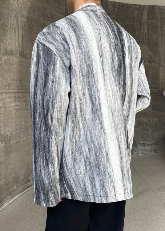 Grey Tie Dye Lace Up Coats Fall Ro025