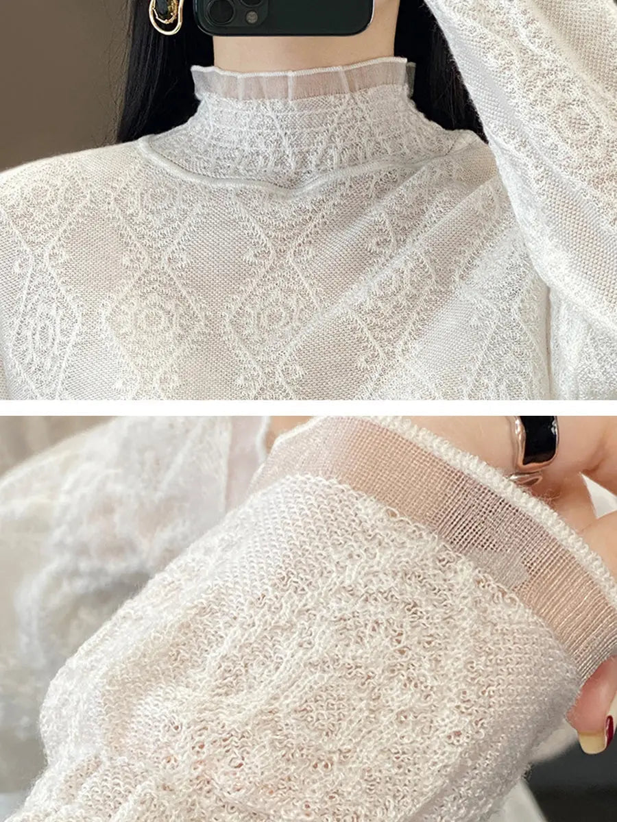 Lacework Knitted Half-turtleneck Blouse