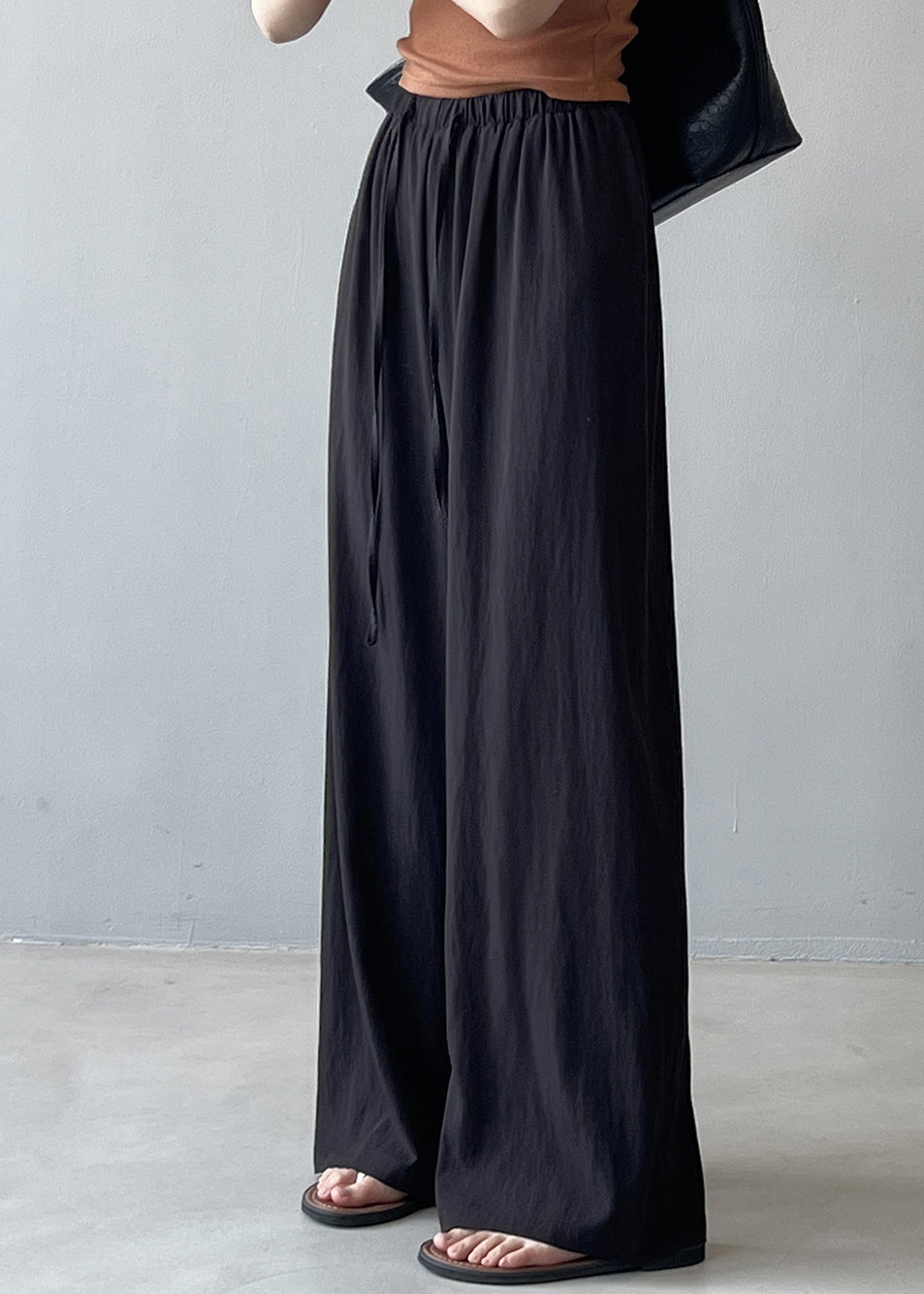 Beige Drawstring Draping Cotton Straight Pants Fall Qb002