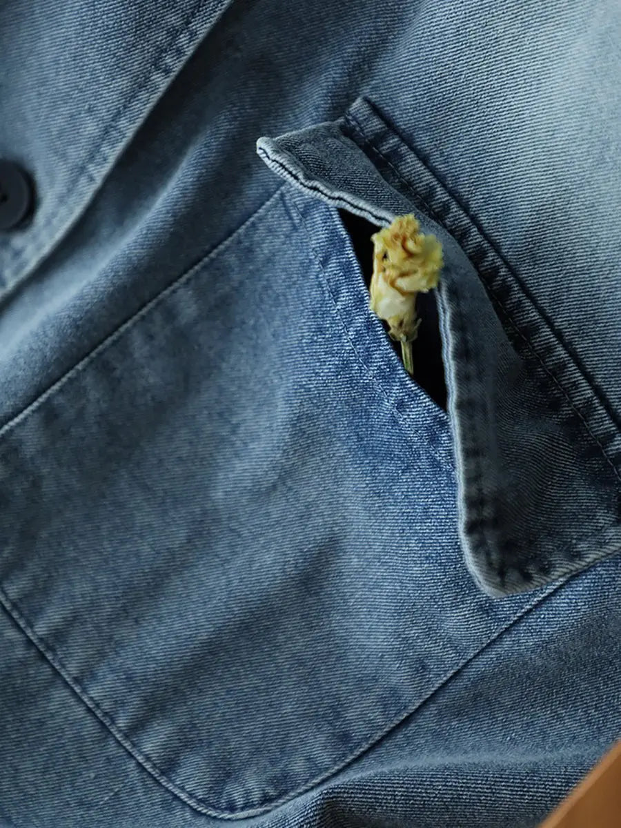 Washed Denim Spliced Coat