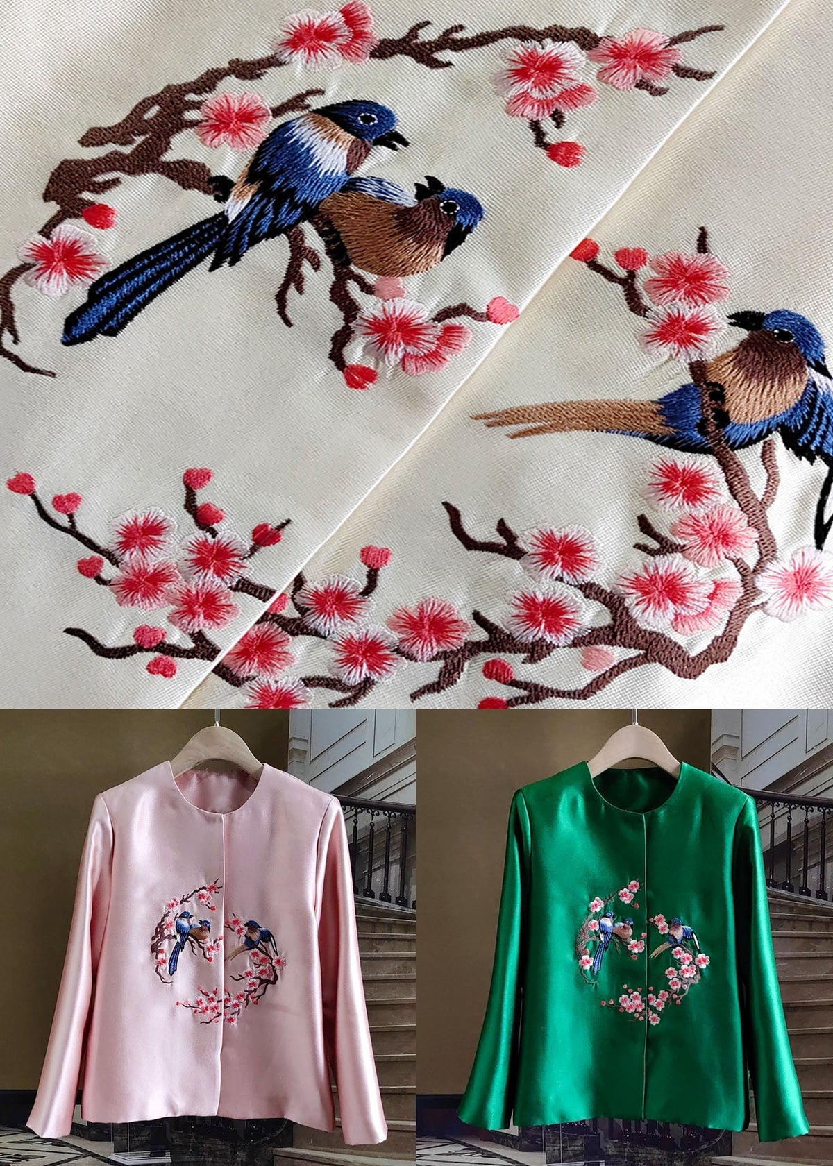 White Embroideried Patchwork Silk Outwear Long Sleeve Ly1064