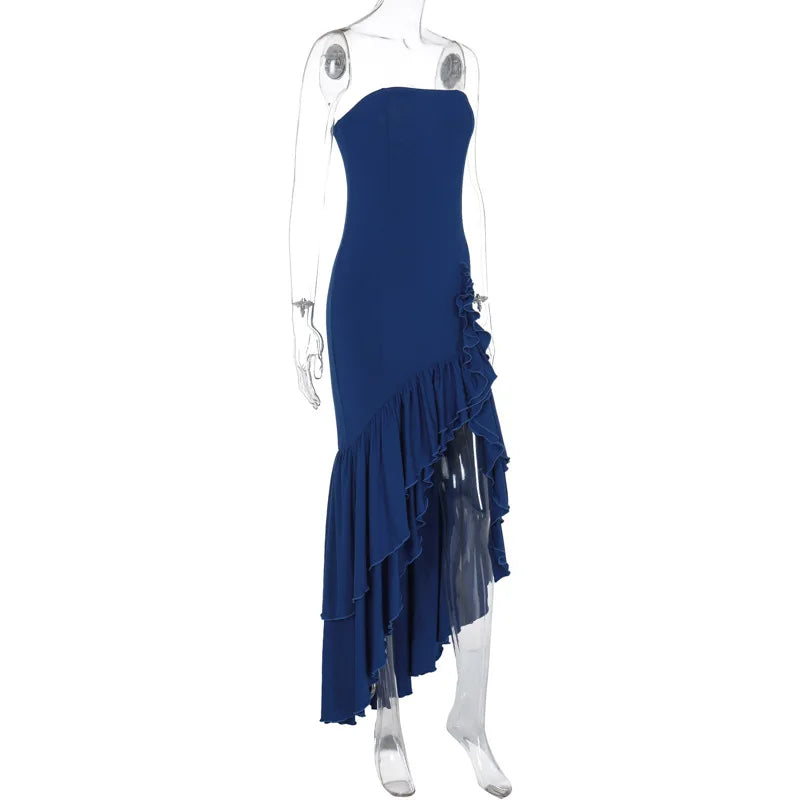 Maxi Autumn Winter Backless Strapless Irregular Temperament Traf Midi Dresses