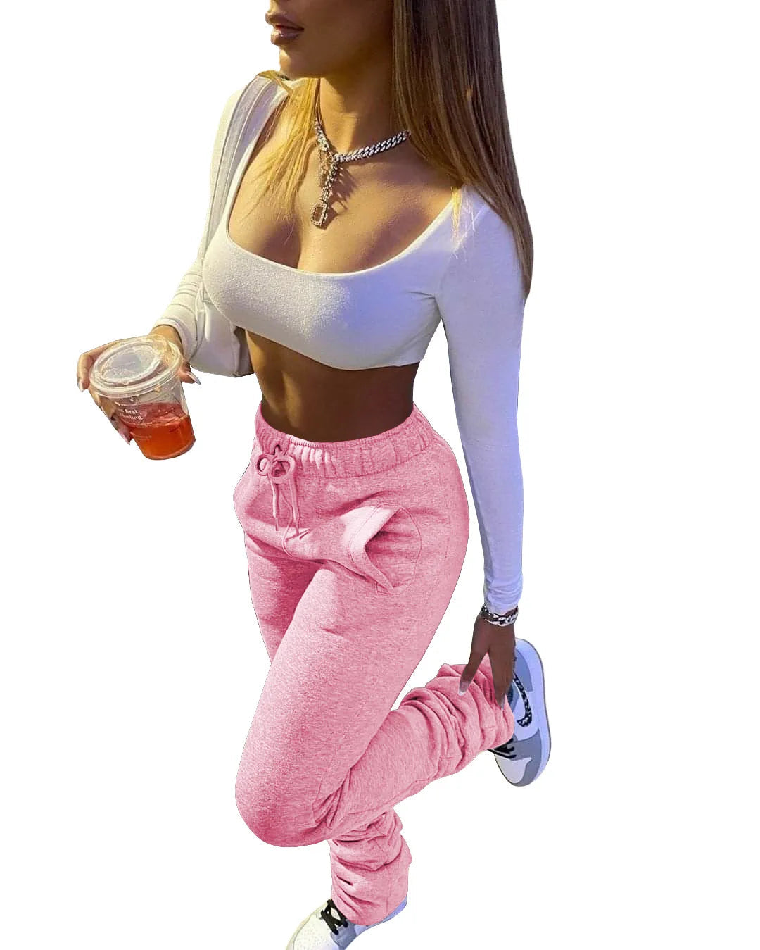 Stacked High Waist Winter Fleece Black Flare Workout Active Pants