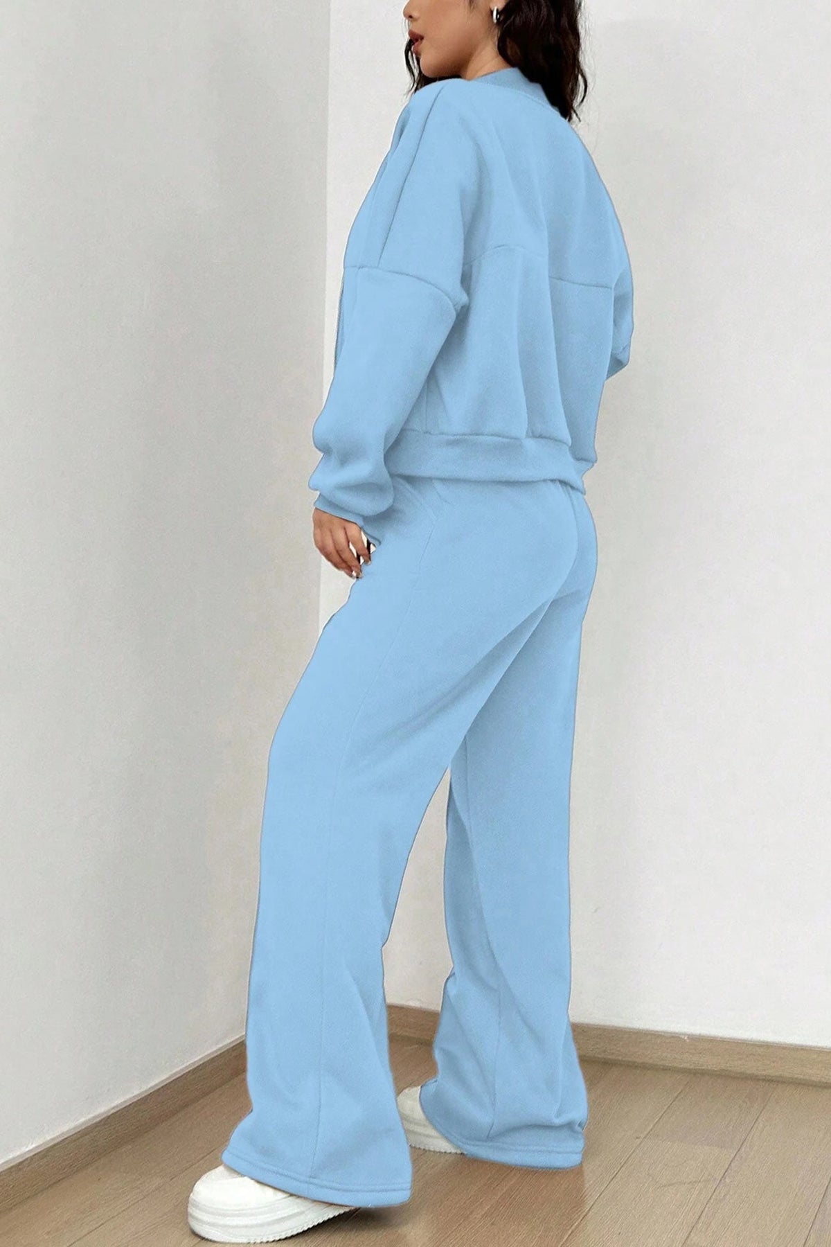 Zip-up Collarless Cardigan Pants Set