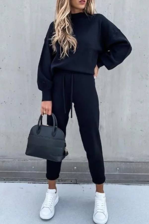 Color High Collar Pencil Pants Suits