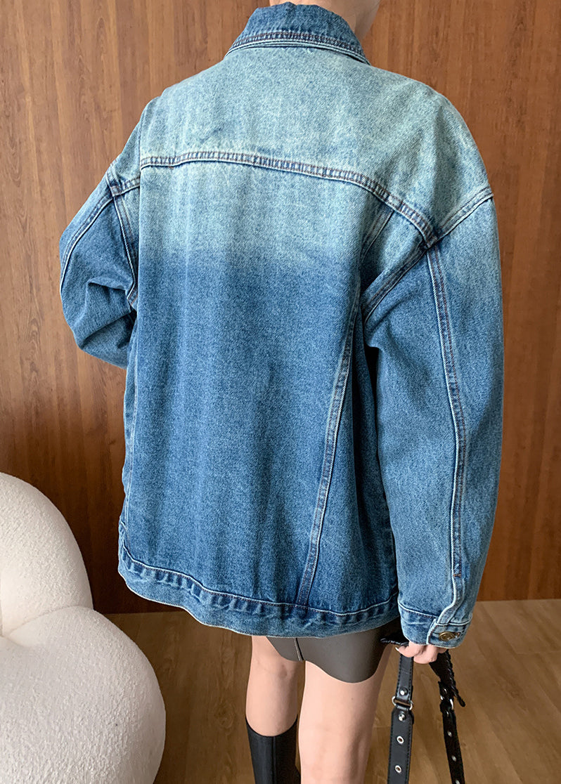 French Blue Peter Pan Collar Button Pockets Denim Coats Fall Af1027