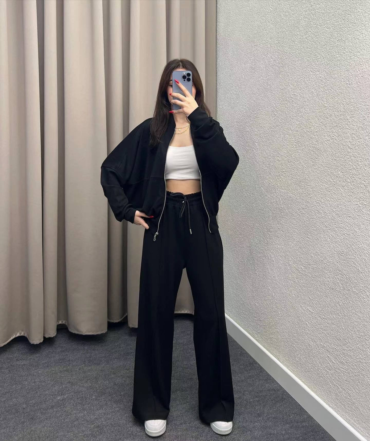 Zip Up Jacket Hooded Two-piece Set