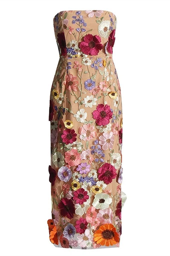 Belle Embroidered Strapless Midi Dress