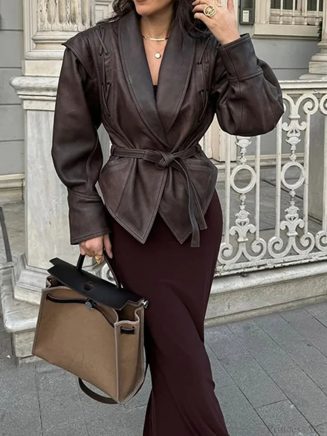 Black Belted Zipper Bomber Leather Coat