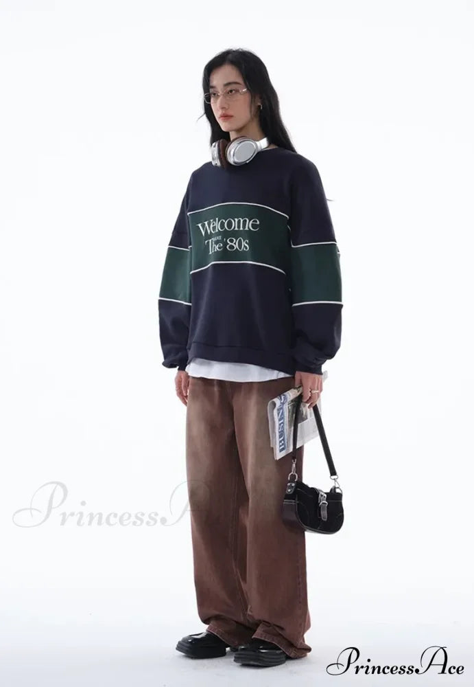 Blue Letter Stylish Print Sweatshirt