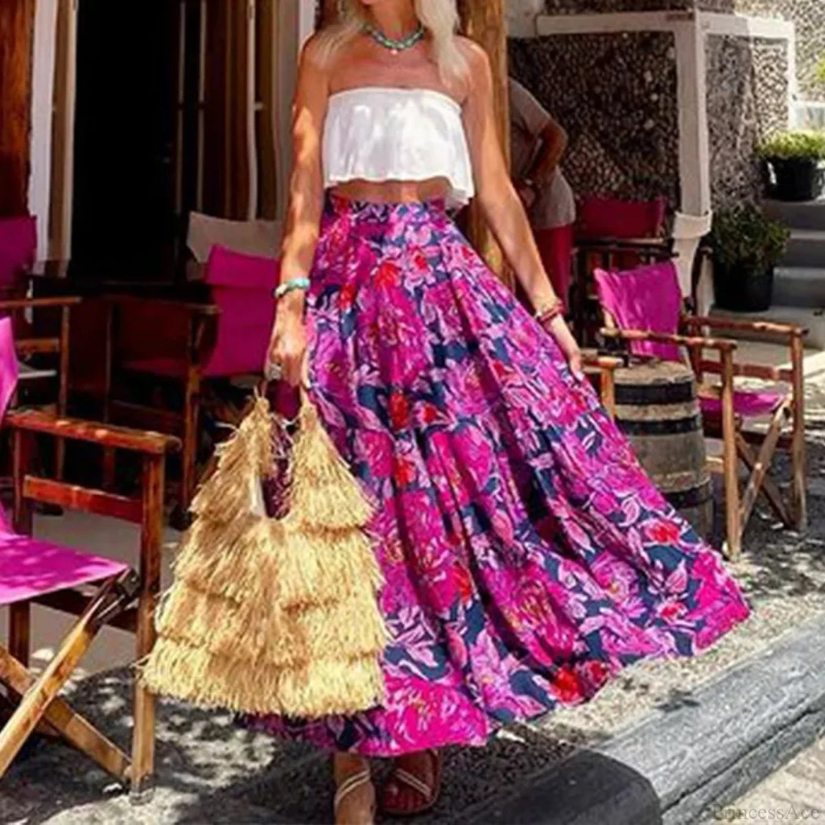 Print Summer High Waist Beach Loose Skirt