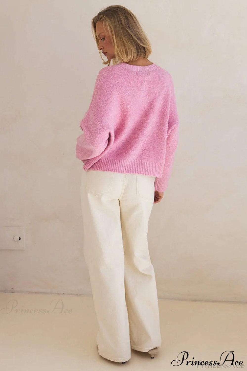 Bow Jacquard Crew-neck Loose Sweater