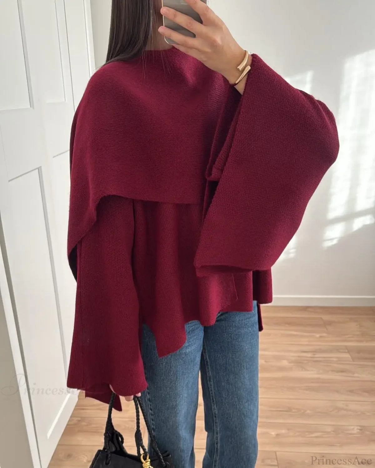 Burgundy Knit Jacket With Scarf Coat
