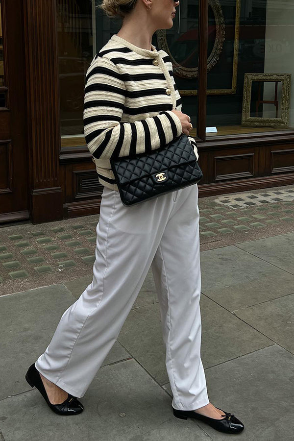Striped Small Fragrant Style Knitted Cardigan