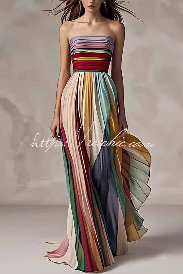 Off-shoulder Tube Top Waist Color Maxi Dress