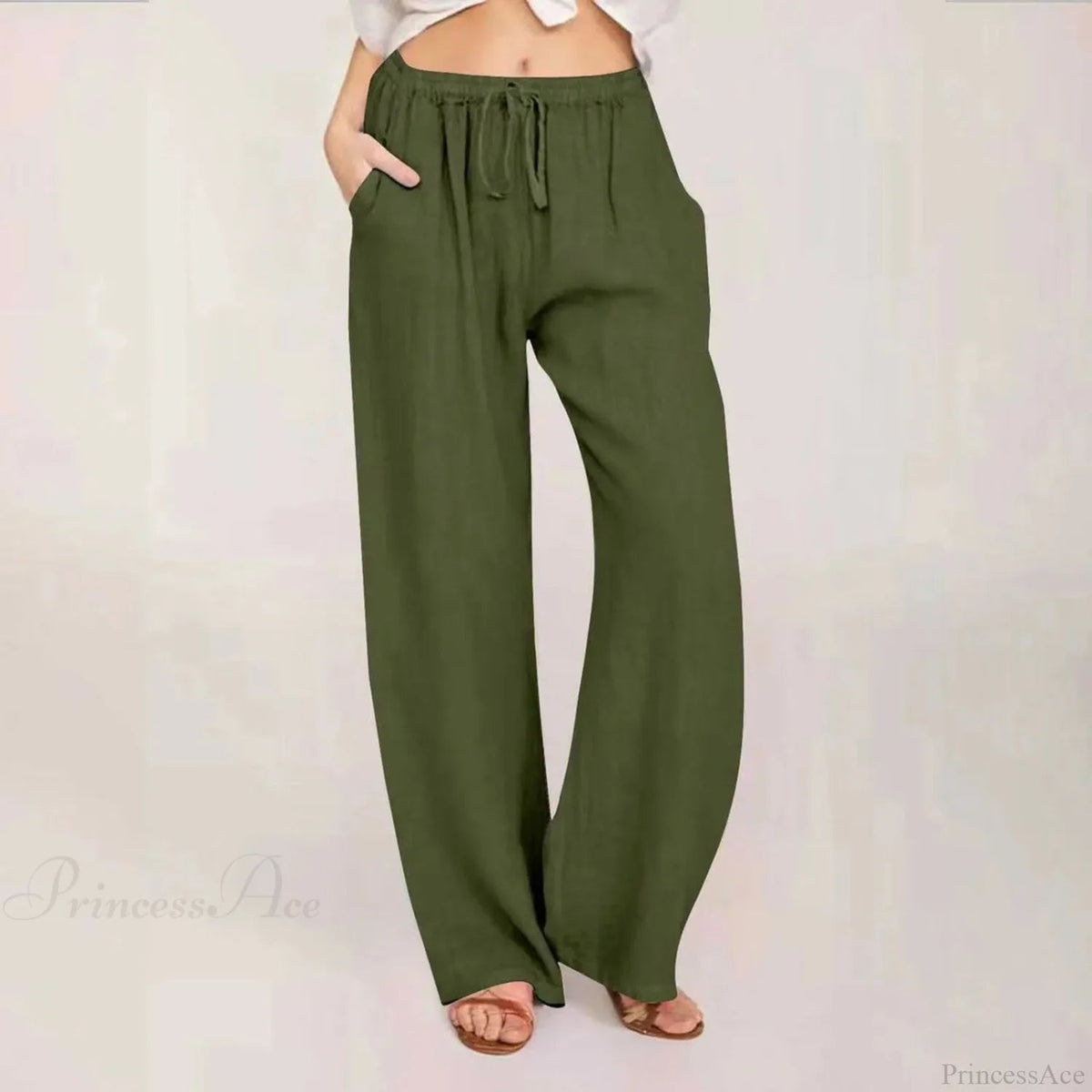 Cotton Linen Wide Leg Drawstring Pants